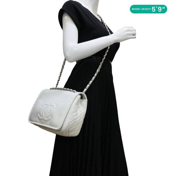 Chanel Timeless Flap CC Caviar Leather Crossbody Bag White - Picture 2 of 12